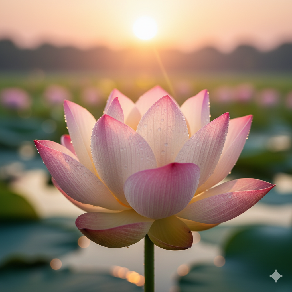 Lotus flower blooming at sunrise